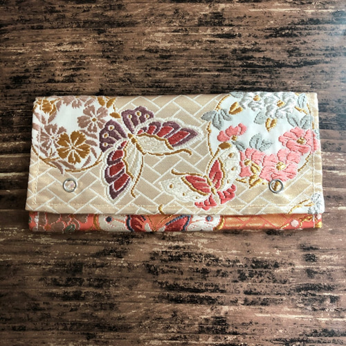 帯から作った長財布／古典蝶々 花丸文／薄型／帯リメイク／146