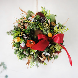 [Dry Cedar Christmas Wreath_S]クリスマス/新年/ドライフラワー/永遠の花/壁飾り 1枚目の画像