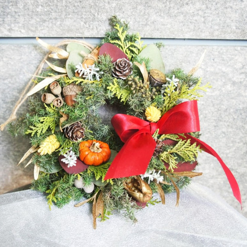 Dry Cedar Christmas Wreath_S]クリスマス/新年/ドライフラワー/永遠の