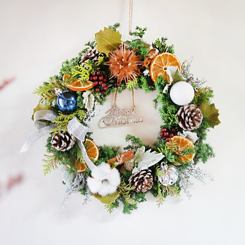 ドライシダークリスマスリース_L（シルバー）】クリスマス/新年/ドライ