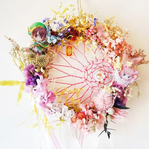 花が枯れることのない太陽・月・星のドリームキャッチャー（大）_