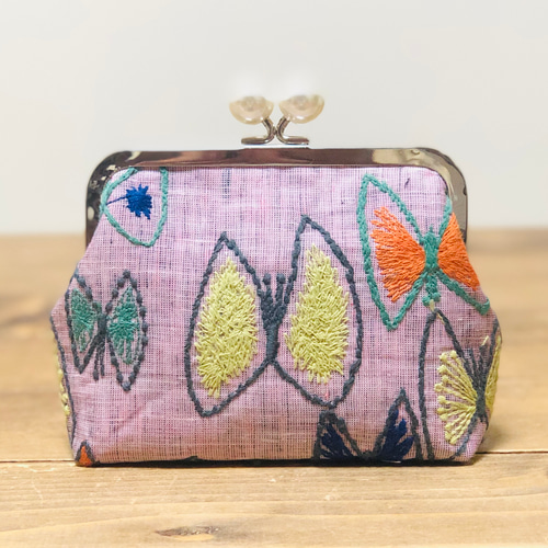 ミナペルホネンhandmade がま口ポーチ sky flowersピンク がま口 Rose