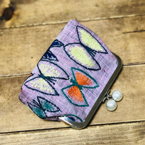 ミナペルホネンhandmade がま口ポーチ sky flowersピンク がま口 Rose