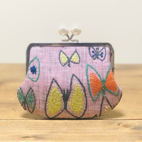 親子がま口財布＊ミナペルホネン×リバティ 蝶々の刺繍が可愛い