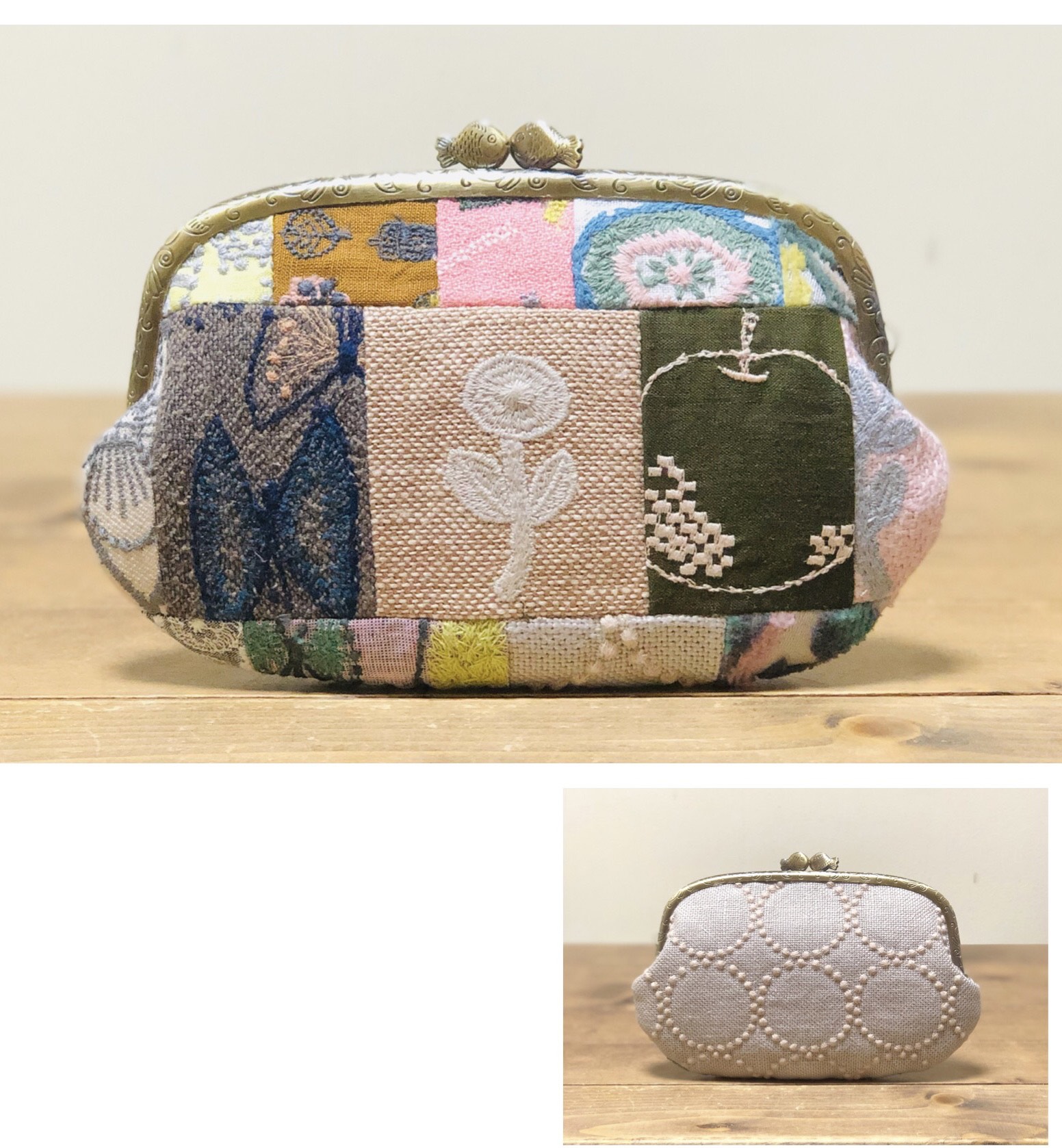 ミナペルホネン はぎれパッチワークのふんわりがま口ポーチ
