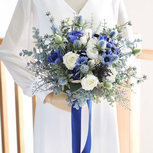 スタンド付】青バラのナチュラルブーケ ブーケ 花呟-kagen-ブライダル