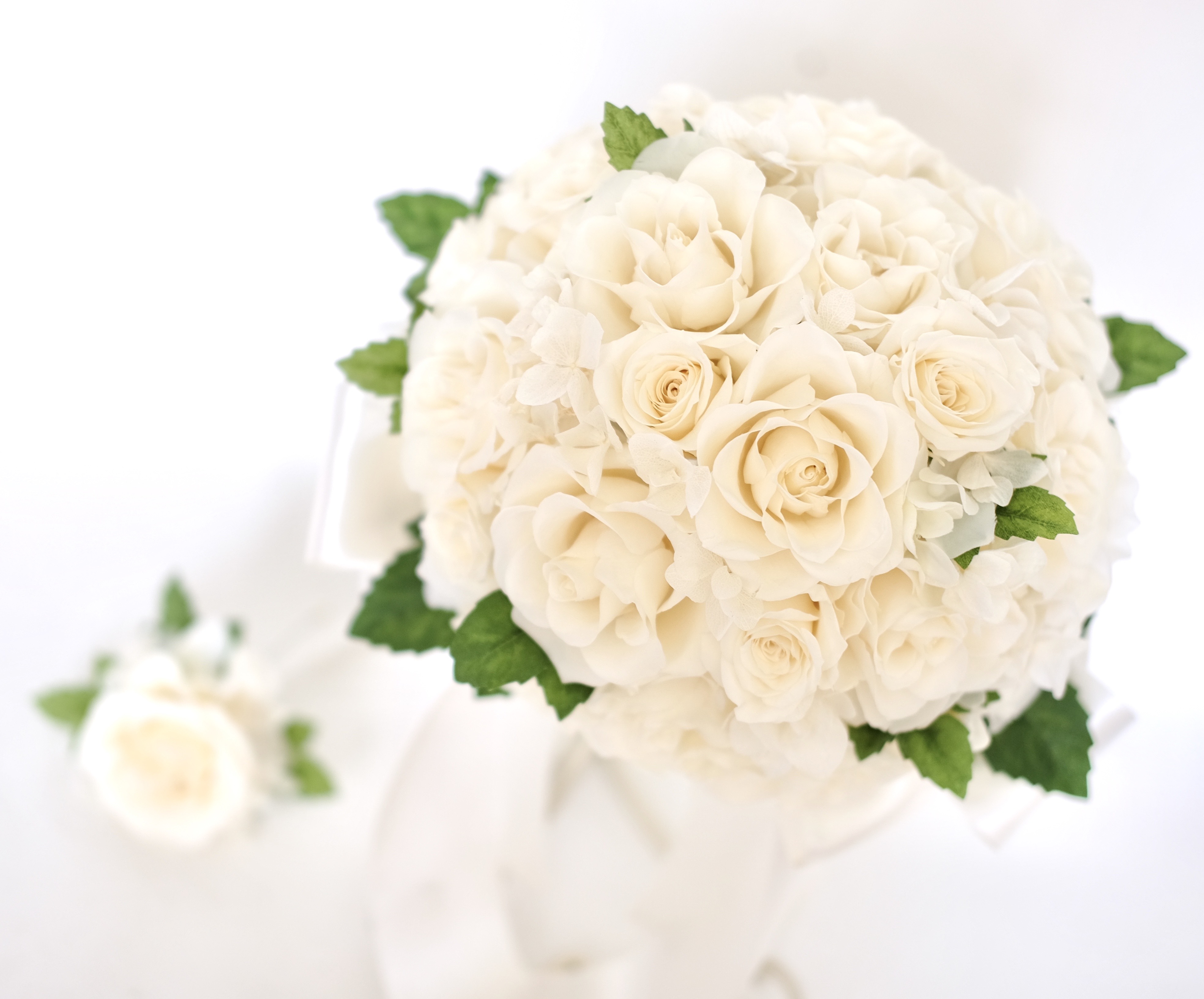 【ケース付き】プリザ白バララウンドブーケ 14,910円