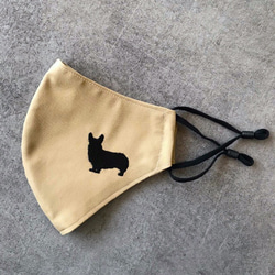 犬シルエット刺繍マスク ＊ 抗菌・抗ウイルスマスク／刺繍立体マスク／大人用Mサイズ／コーギー／受注制作 2枚目の画像