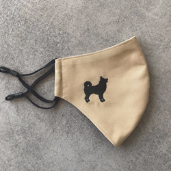 犬シルエット刺繍マスク ＊  柴犬　日本犬／抗菌・抗ウイルスマスク／立体マスク／Mサイズ／犬マスク／受注制作　 2枚目の画像