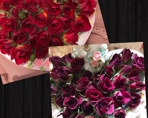 ミニ薔薇の造花ヘッドのみ、20輪　2色×10輪　デージー8輪　リース材料　花材