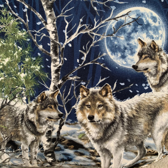 満月の森のオオカミたち　お買い物バッグ（大） 3枚目の画像