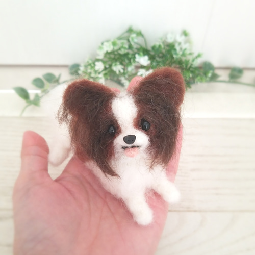 羊毛フェルト パピヨン 犬 ミニチュア 羊毛フェルト ♡ron