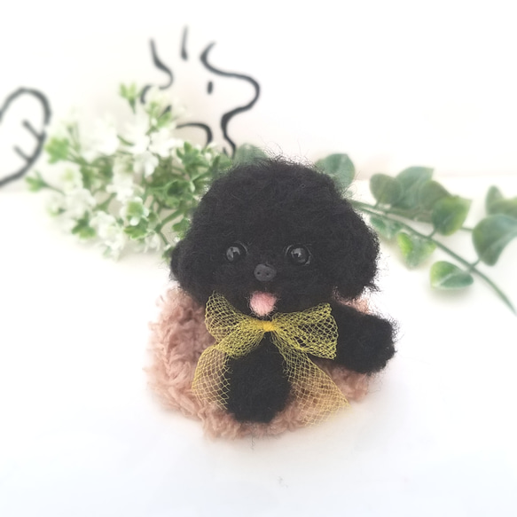 羊毛フェルト　トイプードル　黒　ブラック　ミニチュア　犬 1枚目の画像