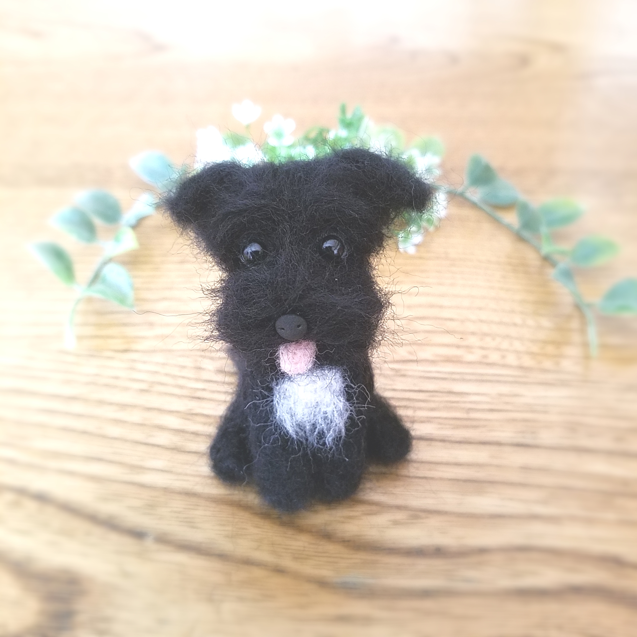 羊毛フェルト ミニチュアシュナウザー 黒 犬 羊毛フェルト ♡ron