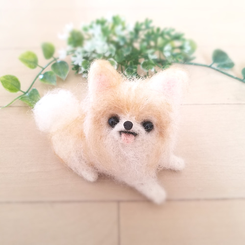 羊毛フェルト　ロングコートチワワ ロングコートチワワ（クリーム）の羊毛フェルト 犬 羊毛フェルト