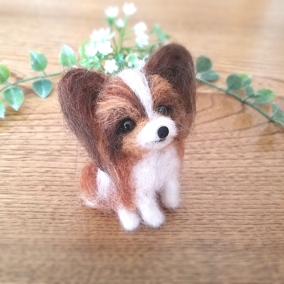 【送料無料】羊毛フェルト　パピヨン♡犬 2枚目の画像