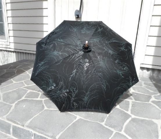 送料無料。黒地・ラメ入り正絹日傘（傘袋付き）
