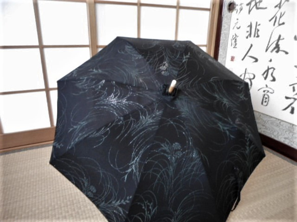 黒地・ラメ入り正絹日傘（傘袋付き） 3枚目の画像