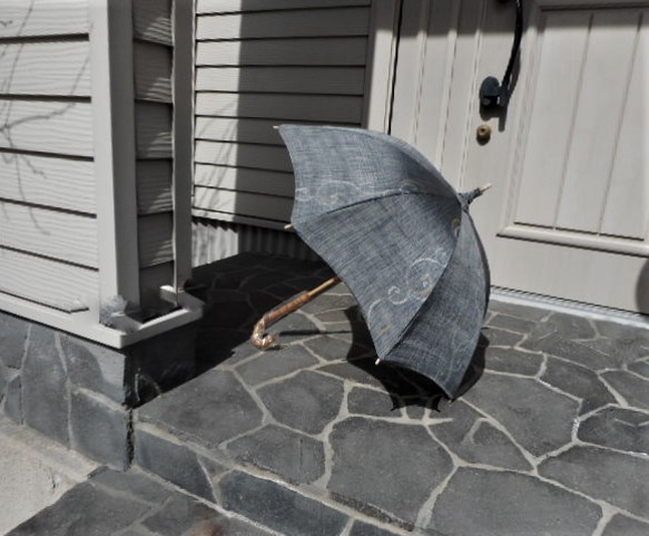 唐草模様・手織り節紬の日傘（傘袋付き） 10枚目の画像