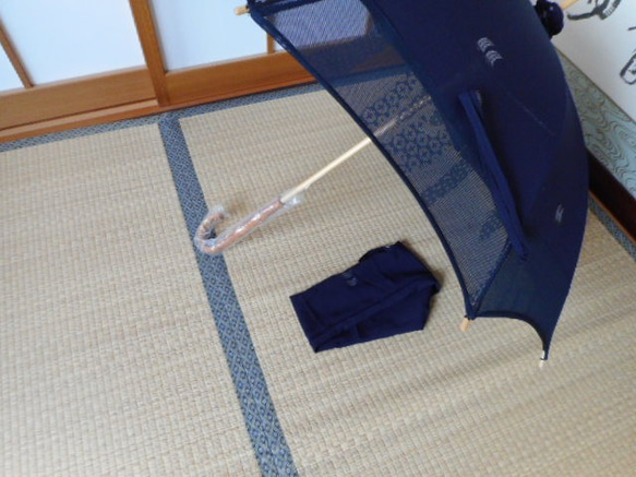 帆船模様の濃紺日傘（傘袋付き） 6枚目の画像