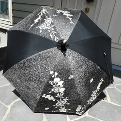 手描き友禅黒の日傘（傘袋付） 1枚目の画像