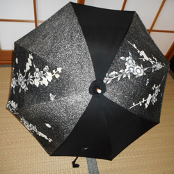 手描き友禅黒の日傘（傘袋付） 2枚目の画像