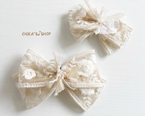 送料込］大人可愛いリボンバレッタ&ベビーヘアクリップ おそろいセット