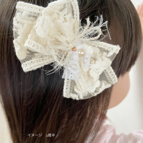 送料込］大人可愛いリボンバレッタ&ベビーヘアクリップ おそろいセット