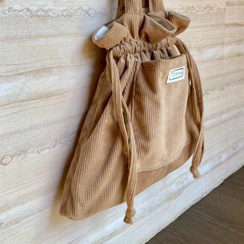 在庫限り》コーデュロイ巾着トートバッグ（ベージュ） 巾着バッグ A 