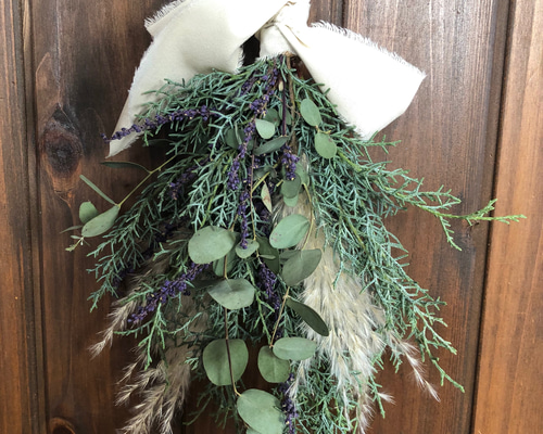 Sale ブルーアイスとヤブランのwinterスワッグ ドライフラワー ここ