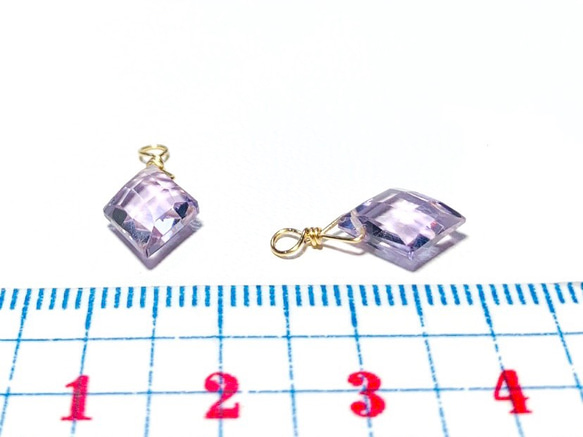 【天然石チャーム】ピンクアメジスト　ダイヤカット　２個　14kgf 　ハンドメイド素材 4枚目の画像