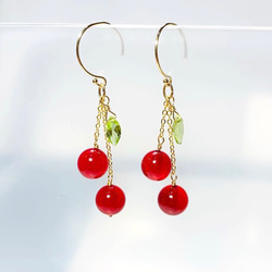 ピアス【さくらんぼ】チェリーカラーカルセドニーAAA 14kgf イヤリング