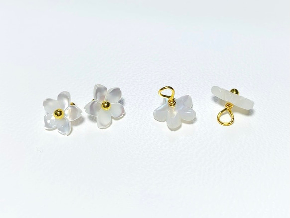 高品質ホワイトシェル（白蝶貝）AAA　桜　8ｍｍ　チャーム　２個　ハンドメイド素材 2枚目の画像