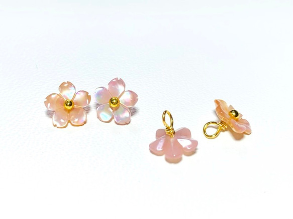 高品質ピンクシェルAAA　桜　8ｍｍ　チャーム　２個　ハンドメイド素材 2枚目の画像
