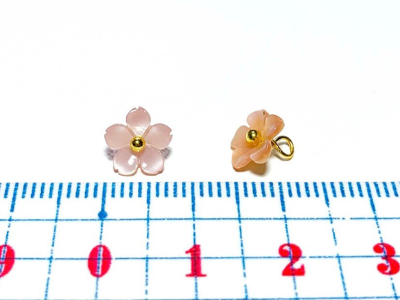 高品質ピンクシェルAAA　桜　8ｍｍ　チャーム　２個　ハンドメイド素材 5枚目の画像