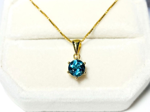 【天然石ペンダントトップ】ロンドンブルートパーズAAA　18KGP製　ネックレス　ハンドメイド素材 2枚目の画像