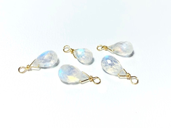 【天然石チャーム】レインボームーンストーン　ドロップ形　14kgf 　1個　ハンドメイド素材 3枚目の画像