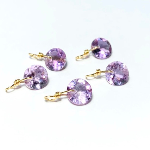 天然石チャーム】ピンクアメジストAAA 14kgf ラウンドファセット 1個