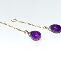 【天然石チャーム】アメジストAAA　14kgfチェーン付き　２個　ピアス　ハンドメイド素材 1枚目の画像