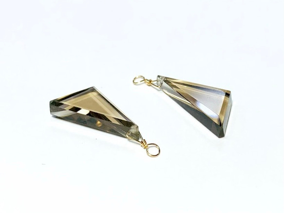 【天然石チャーム】スモーキークォーツAAA　14kgf 　２個　ハンドメイド素材 1枚目の画像