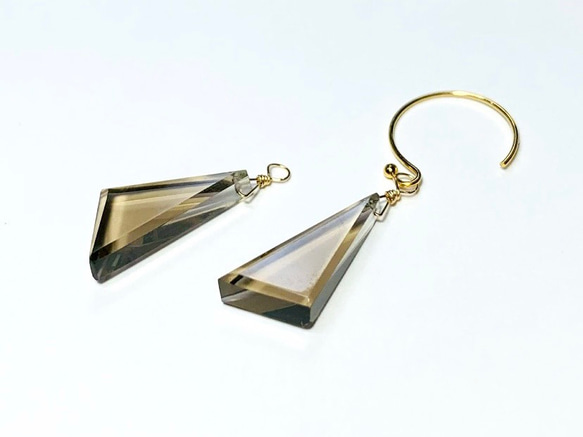 【天然石チャーム】スモーキークォーツAAA　14kgf 　２個　ハンドメイド素材 2枚目の画像