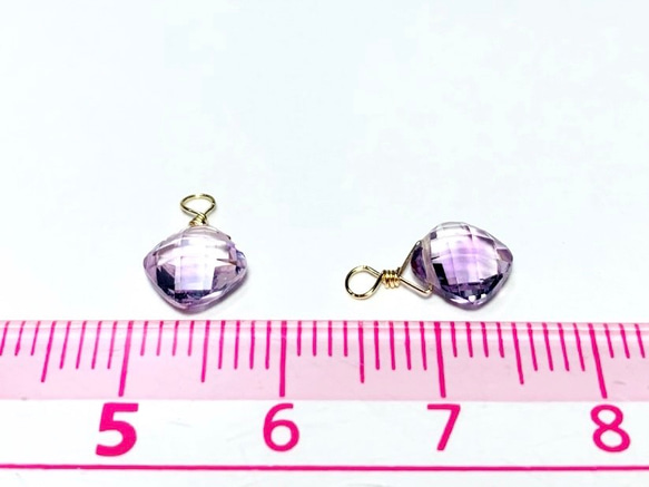 【天然石チャーム】ピンクアメジストAAA　ダイヤカット　7mm 　14kgf 　1個　 ハンドメイド素材 4枚目の画像
