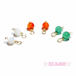 【カラフル・セット】14kgf天然石チャーム　4mmラウンド　６個　ハンドメイド素材 1枚目の画像