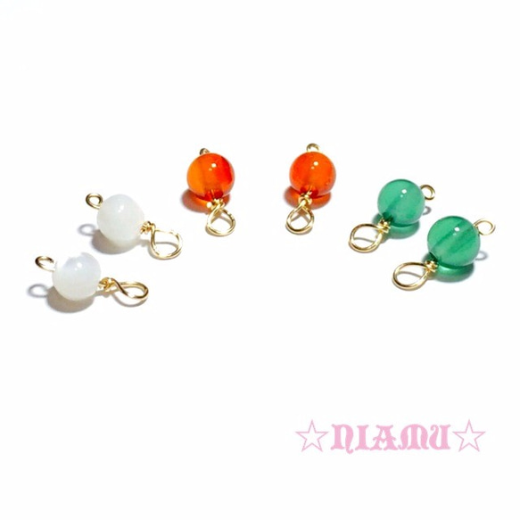 【カラフル・セット】14kgf天然石チャーム　4mmラウンド　６個　ハンドメイド素材 1枚目の画像