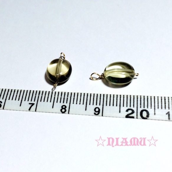 【天然石チャーム】14kgf 宝石質　レモン×スモーキークォーツAAA-　タンブル　２個　ハンドメイド素材 3枚目の画像