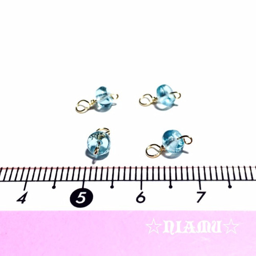 天然石チャーム】14kgf 宝石質 アパタイト 4mm 4個 ハンドメイド