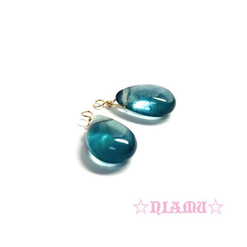 天然石チャーム】14kgf 宝石質ブルーフローライトAAA ペアシェイプ形