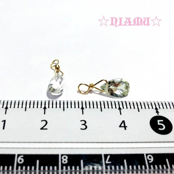 【天然石チャーム】宝石質グリーンアメジスト　14kgf 　1個　ハンドメイド素材 5枚目の画像