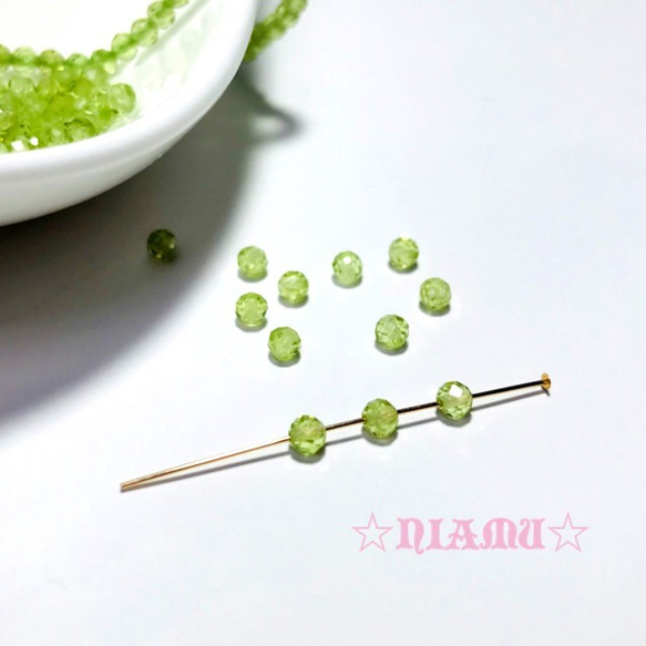 【天然石ラウンドカット】ペリドットAAA　３mm　10粒　ハンドメイド素材 2枚目の画像