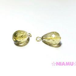【天然石チャーム】大粒レモンクォーツAAA　２個　ピアス　ハンドメイド素材 1枚目の画像